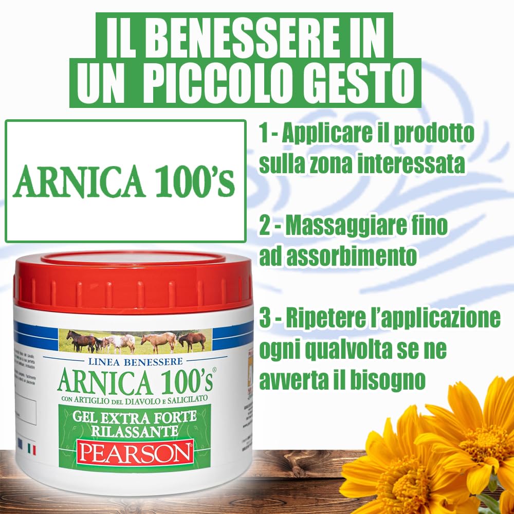 Arnica Per Cavalli, Gel Extraforte Rilassante Pearson [500ml]. Crema Arnica Forte Con Artiglio Del Diavolo e Salicilato. Pomata Defaticante e Rilassante Made in Italy
