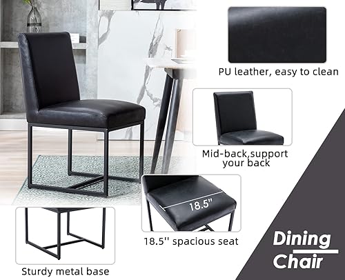 Miniatura 10 de RIVOVA Juego de 2 sillas de comedor tapizadas, modernas sillas de cocina de piel sintética, sillas laterales sin brazos con patas de metal para