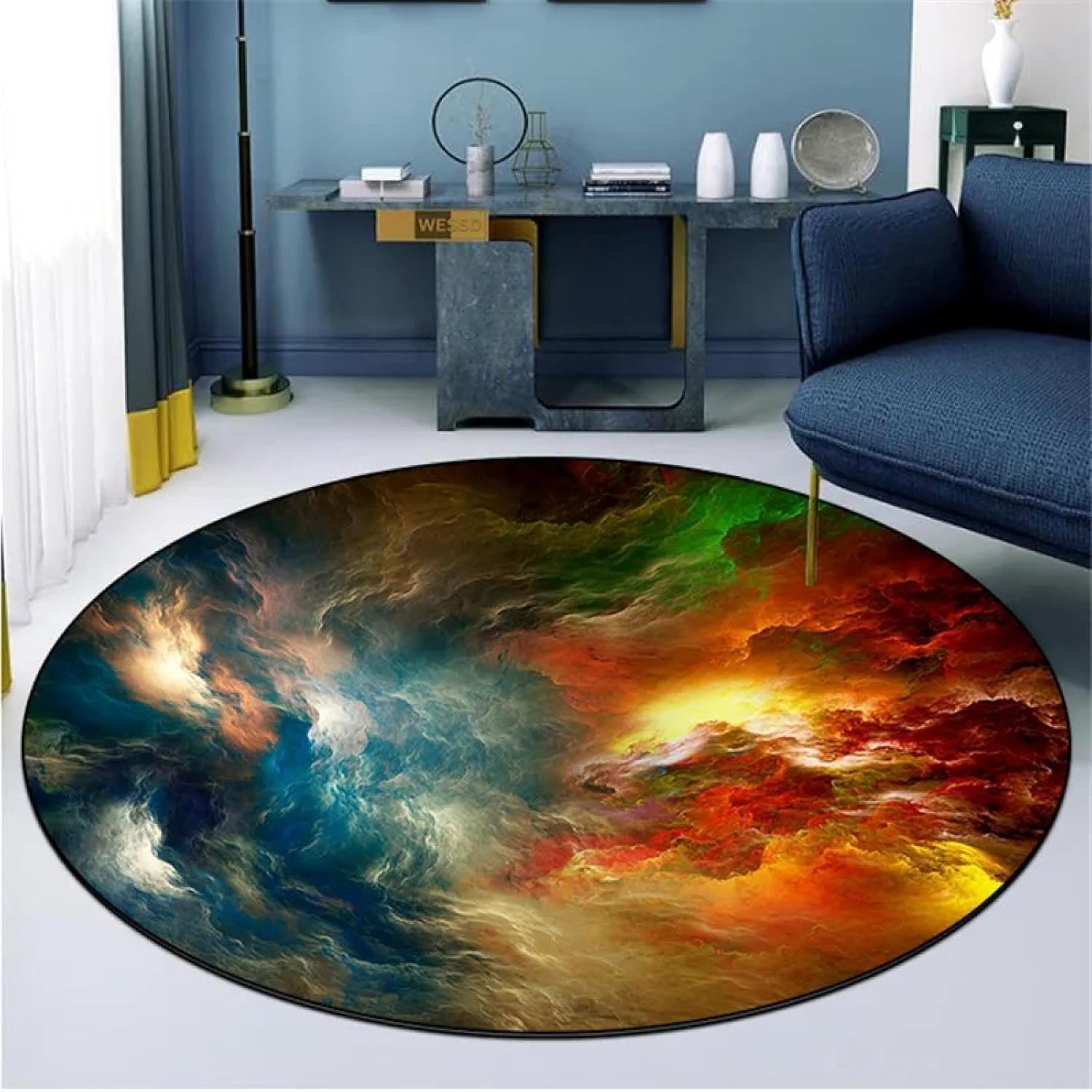 Round Carpet Colorful Clouds Rugs Bathroom Door Mat for Living Room Home Decor Carpet Washable Non-Slip Rug 150cm Round