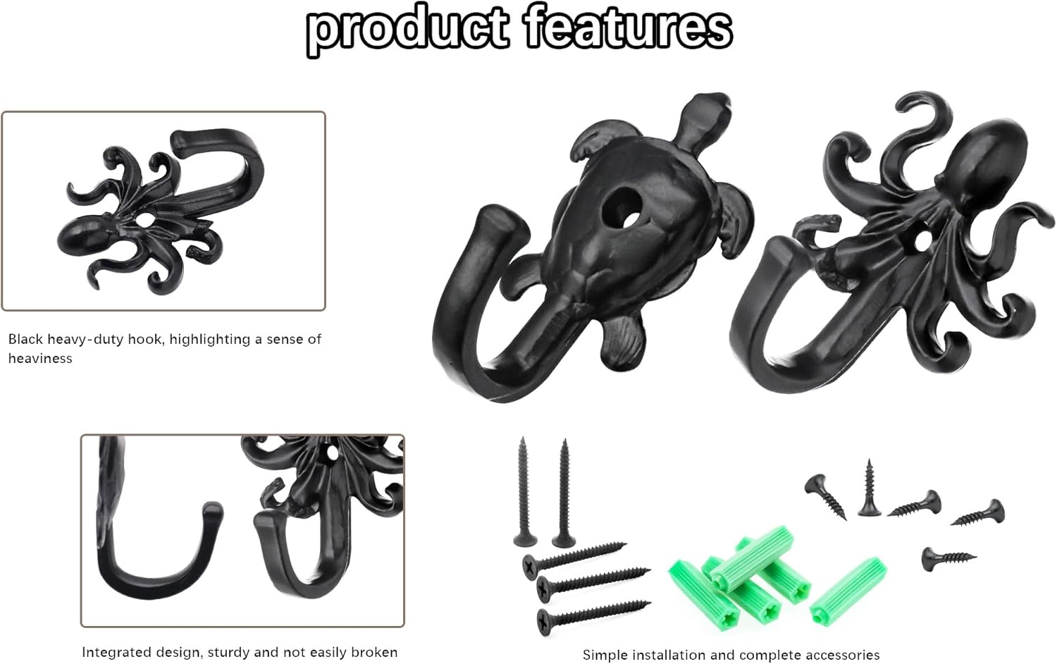 5 Pack Coat Hooks Wall Hooks, Octopus Decorative Wall Mounted Hooks Rustic Metal Hanger for Towel, Key Holder, Hanging Coats, Scarves, Bags, Purses, Backpacks Home Decor (Octopus) - Image 4