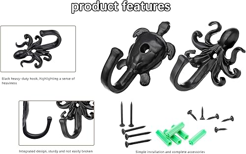 Miniatura 4 de FANYUN Paquete de 5 ganchos de pared para colgar abrigos, pulpos, ganchos decorativos de pared de metal rústico para toallas, llaveros, abrigos