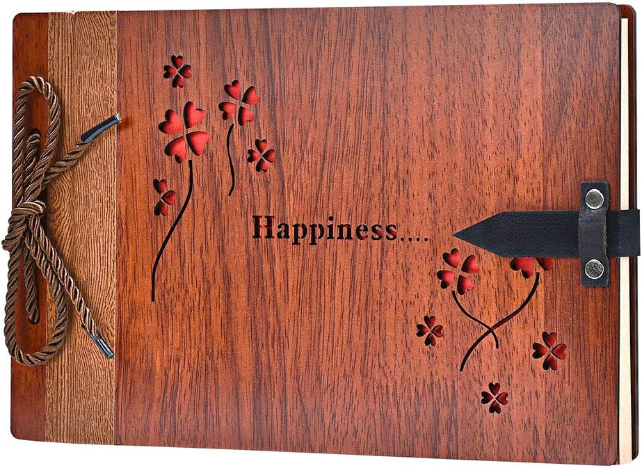 ZEEYUAN Photo Album Scrapbook, 11.4 x7.4 Inches Wooden DIY Album Book with 80 Pages Present for Valentines Mothers Anniversary Day Birthday