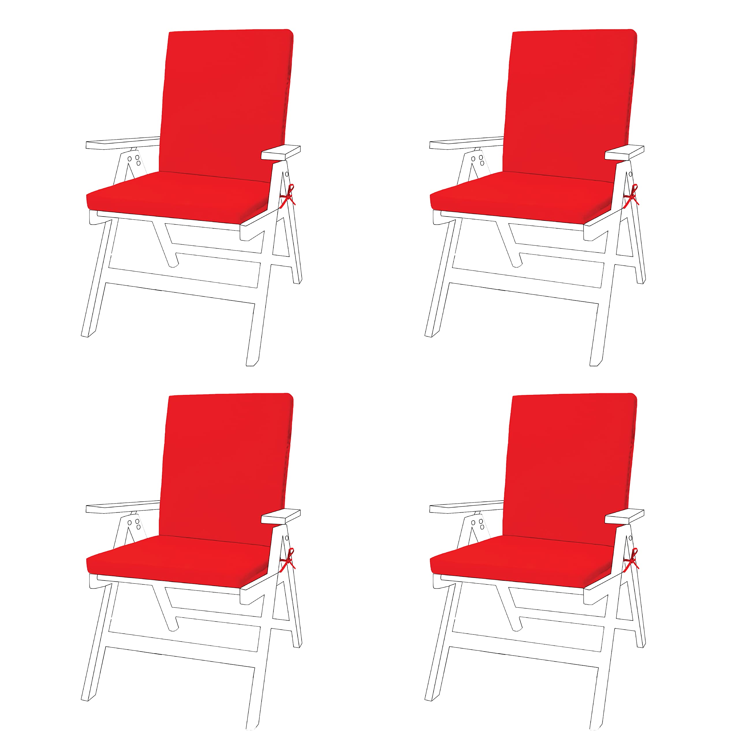 Gardenista Low Back Chair Seat Pads | Outdoor Water Resistant Garden Chair Cushions With Backs | Soft and Thick Seat Cushion with Secure Ties | Durable Patio Furniture Pad (4 Piece, Red)