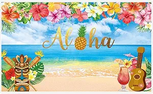 Allenjoy 5x3ft Summer Aloha Luau Party Backdrop for Tropical Hawaiian Beach Photography Background Sea Palm Birthday Musical Party Baby Shower Banner Decoration Cake Table Photo Studio Booth Props