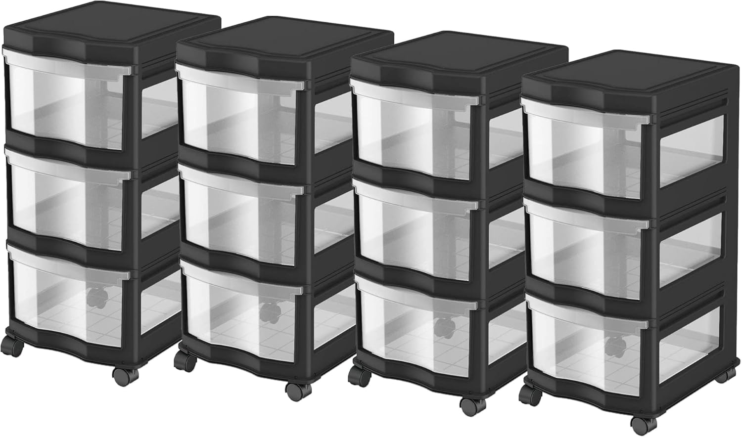 Life Story Classic 3 Shelf Storage Organizer Plastic Drawers, Black (4 Pack)