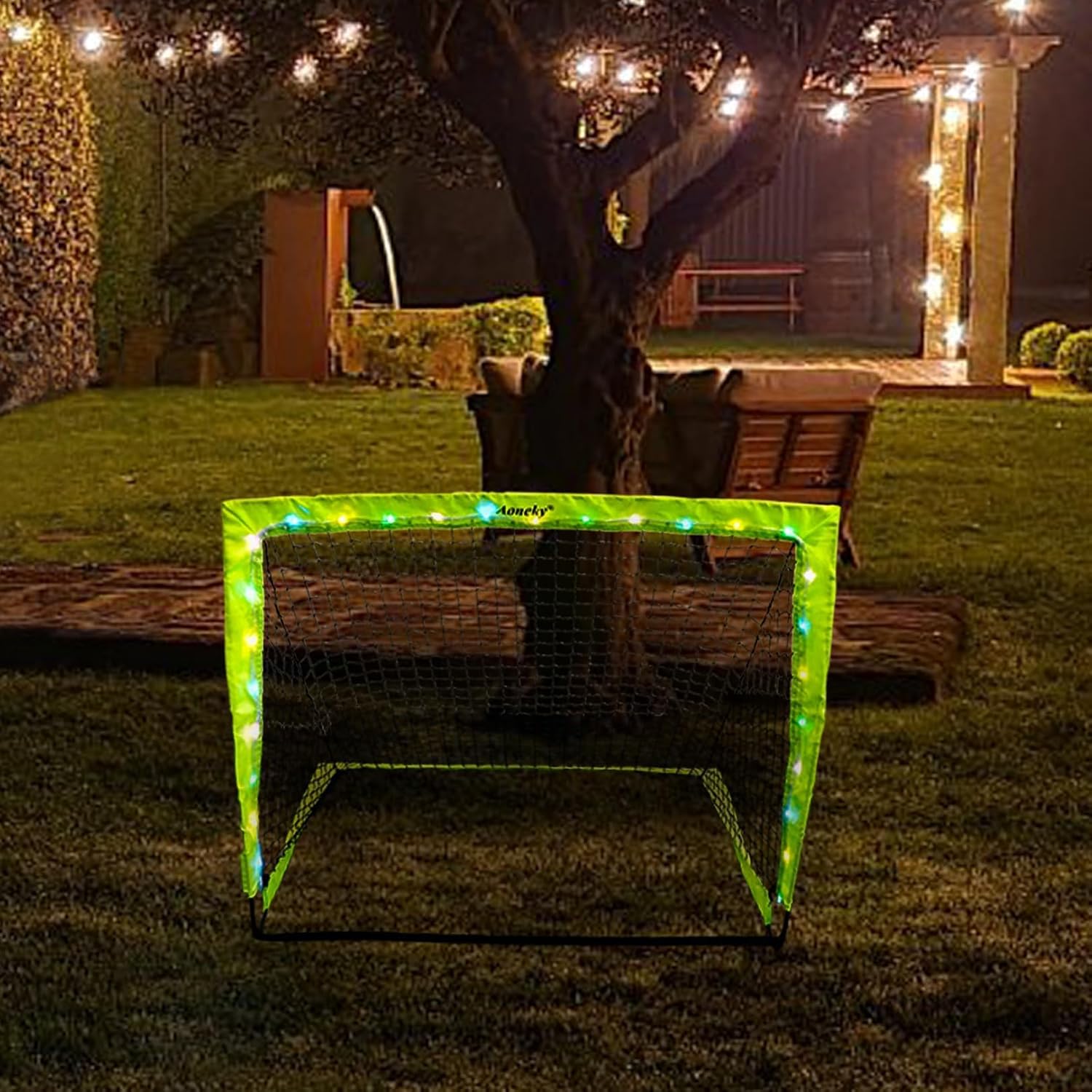 Aoneky 4x3ft LED Light Up Soccer Goal - Glow in The Dark Pop-up Soccer Net