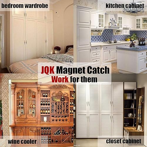Miniatura 7 de JQK - Paquete de 2 seguros magnéticos para puerta de gabinete, acero inoxidable, imán fuerte, 1.2mm de grosor, para muebles, modelo CC1-P