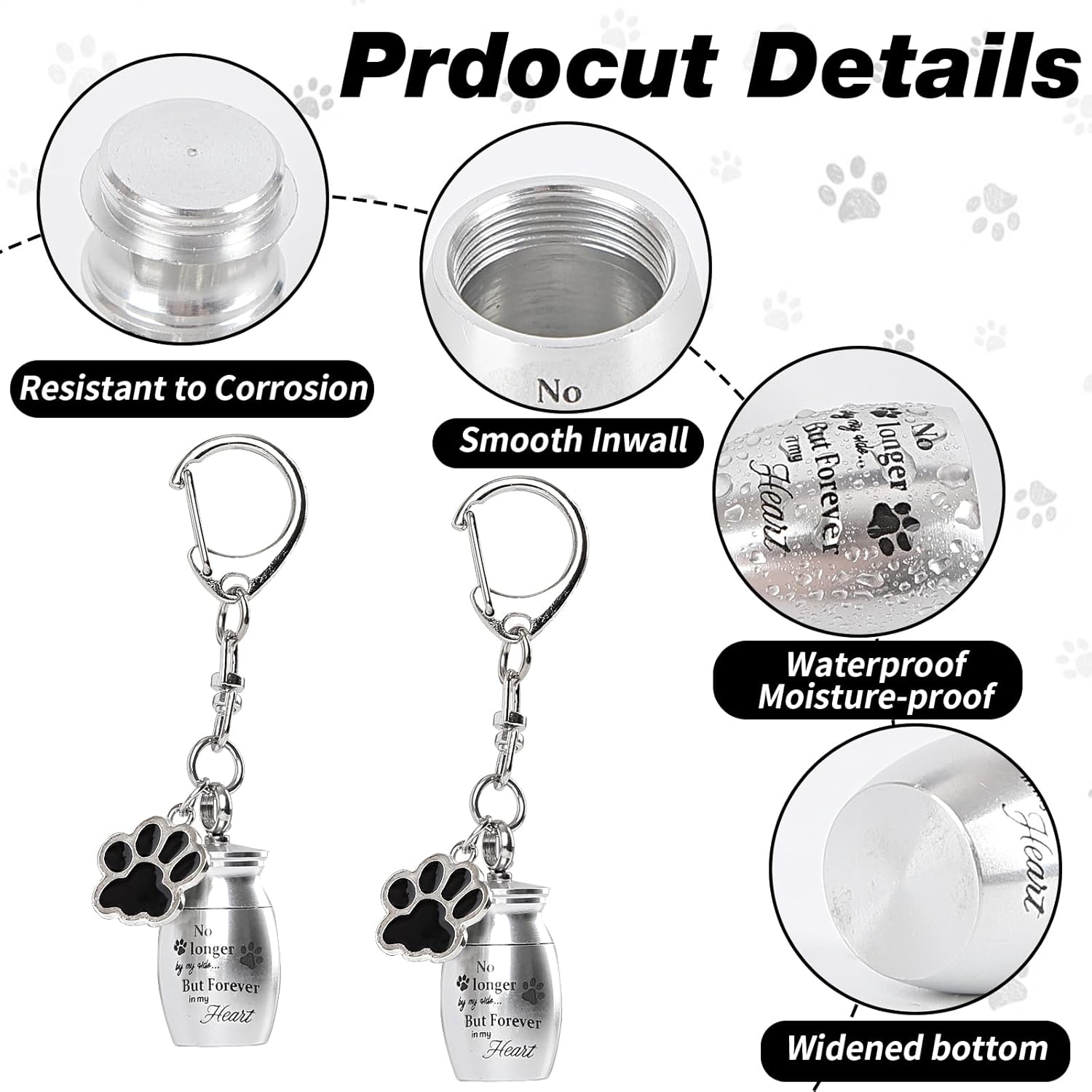 2 Set Pet Cremation Jewelry for Ashes, Dog/Cat Urns Keychain, Heart Urn Necklace Memorial Keepsake for Ashes with Filling Kit Storage Bag(Silver) - Image 3
