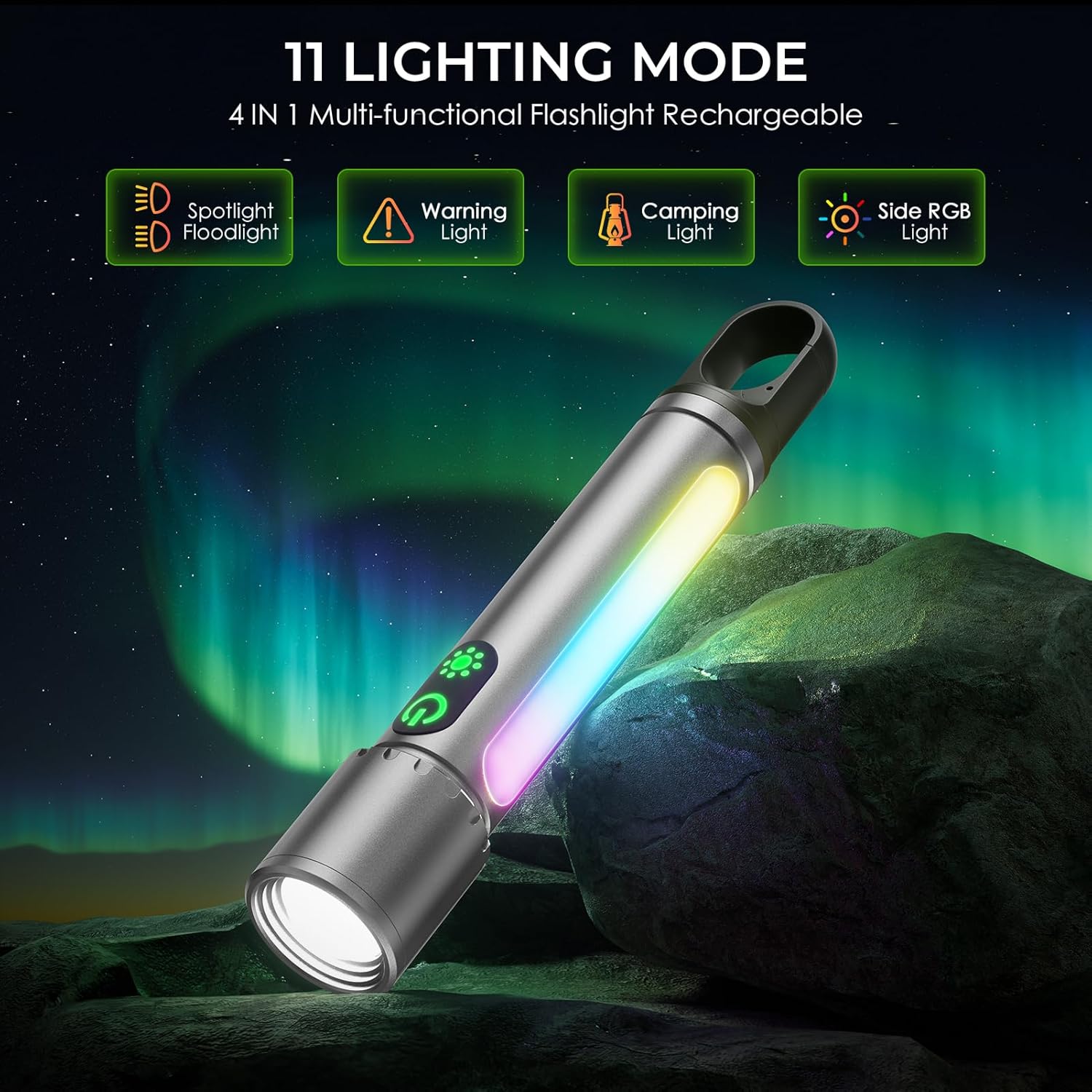 Magnetic Flashlight Rechargeable,2000LM 5000mAh Flashlights High Lumens with 18 Modes,Waterproof, Adjustable,Powerful Flash Light,Multi-Flashlights for Home,Car,Hiking,Camping (1, Silver)