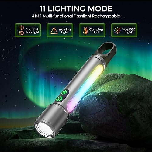 Miniatura 2 de Linterna magnética recargable, 2000 lúmenes, 5000 mAh, linternas de alto lúmenes con 18 modos, impermeable, ajustable, potente luz de flash,