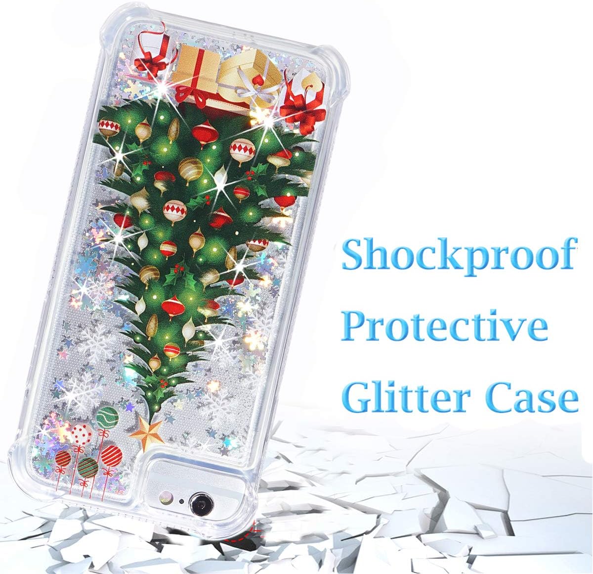 FLOCUTE iPhone 6 Plus Case, iPhone 6s Plus Glitter Christmas Case Bling Sparkle Floating Liquid Soft TPU Luxury Girls Women Cute Holiday Case for iPhone 6 Plus 6s Plus 7 Plus 8 Plus (Christmas Tree)