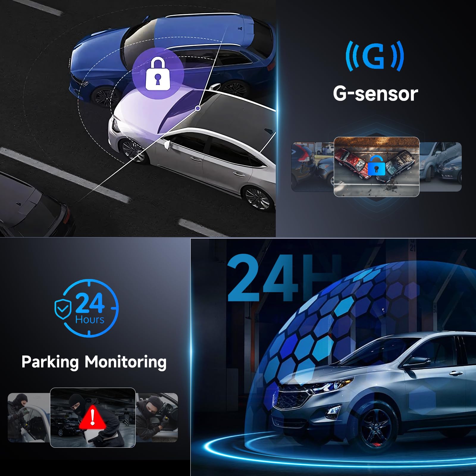 Dash Cam Avant et Interieur pour Voitures, FHD 1080P Camera Embarquée Voiture 3,16” IPS Dashcam, G-Capteur, Mode Parking, Enregistrement en Boucle, Caméra Voiture Vision Nocturne Carte SD 64G Hodozzy