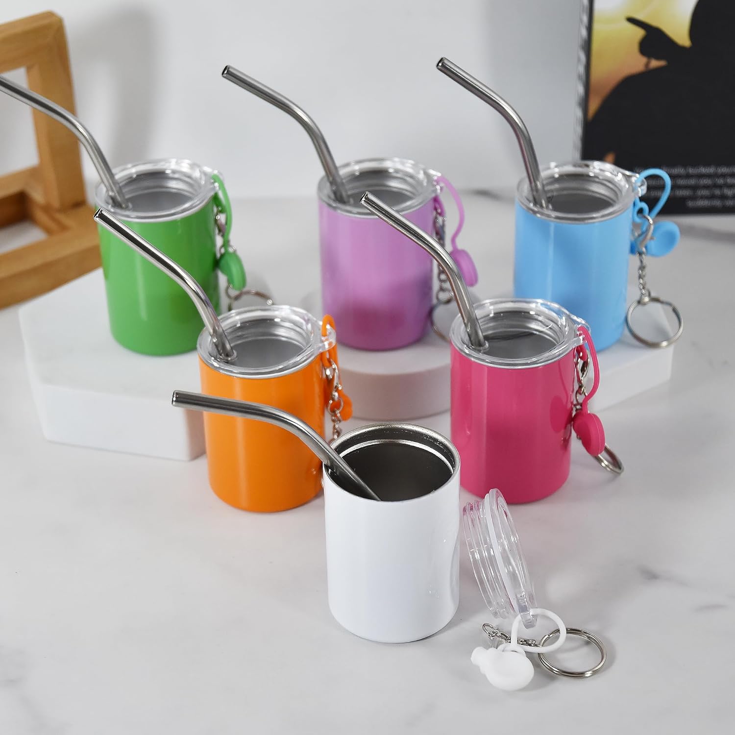 AGH 108 Pack 3 oz Mini Tumbler Shot Glass with Straw and Lid,Stainless Steel Sublimation Tumblers Double Wall Vacuum Insulated Cups with Key chain 12 Colors