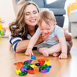 LovesTown Montessori Wooden Alphabet Puzzle for Toddlers, Snake ABC Learning Toys for Kids, Educational Preschool Jigsaw Puzzle for Early Childhood Development, Ideal Gift for Boys and Girls