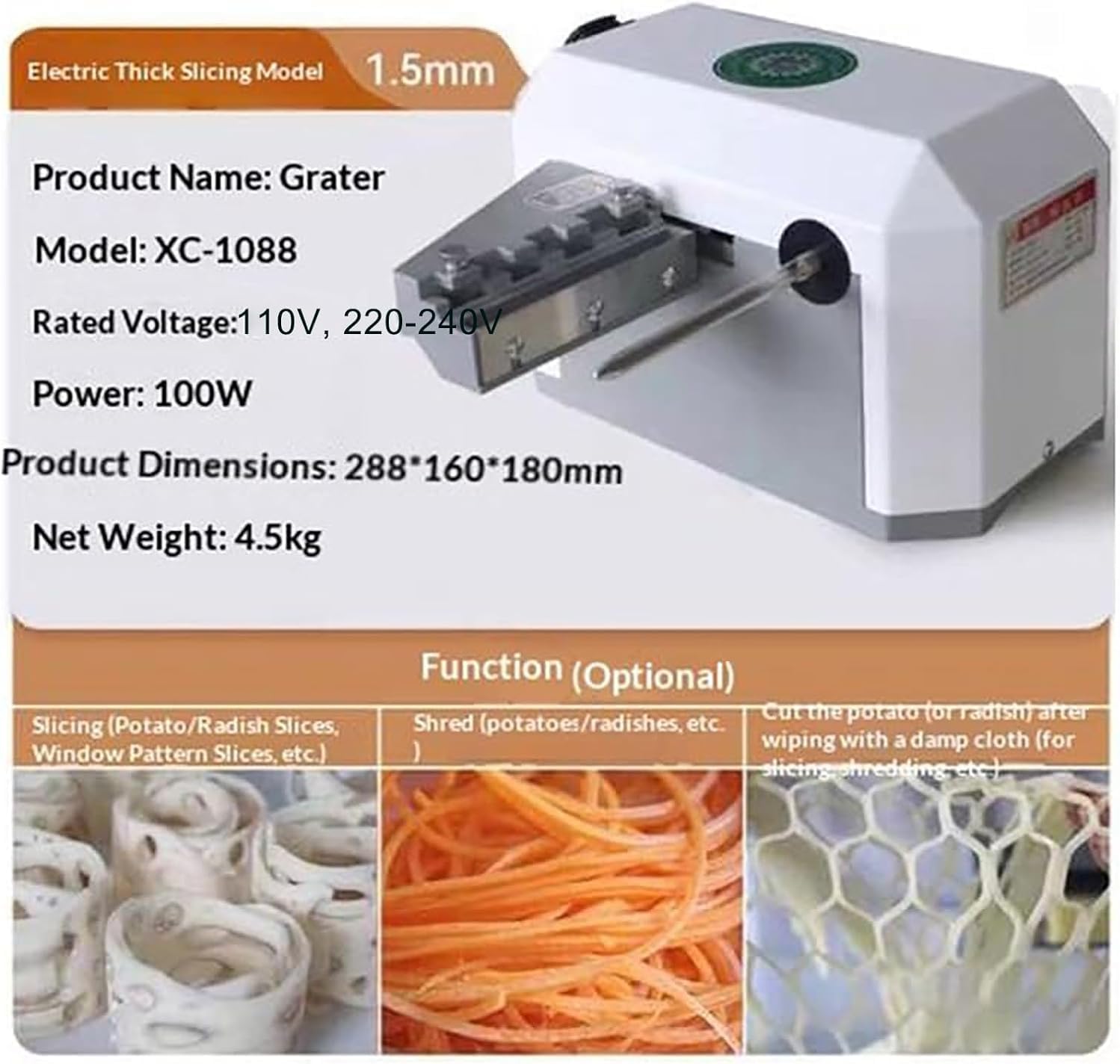 Vegetable Spiral Slicer,Multi-Function Vegetable Cutter for Shredding,Slicing,Continuous Cutting,for Home and Restaurant Use,High Efficiency and Energy Saving