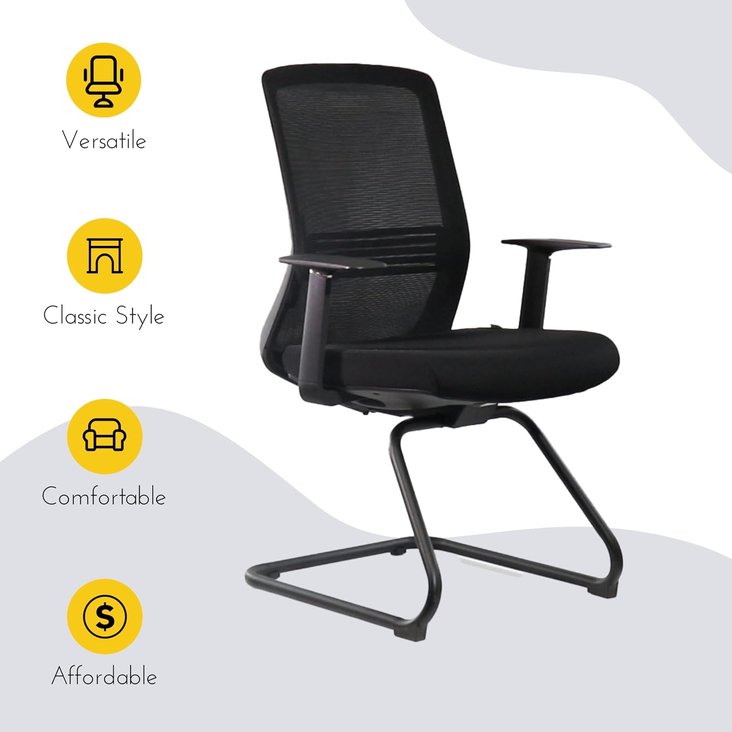 SUNLINE Ergo Sled Base Side Chair - Mesh Back, Cushion Padded Seat, Stationary, Lightweight, Versatile, Ergonomic Office Chairs, Reception, Conference, Waiting Room, Desk Chair Comfy - Black