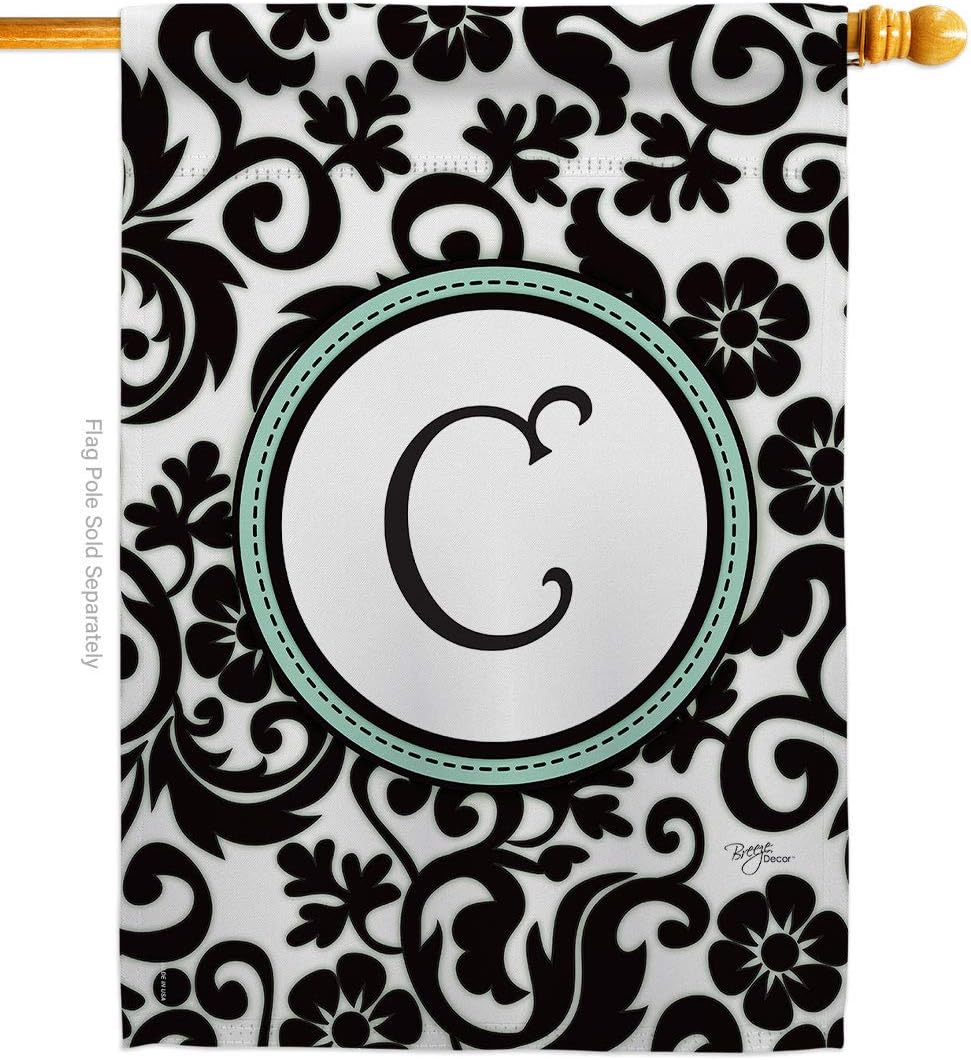 Damask C Initial House Flag Monogram Country Living Simply Beauty Floral Vintage Letter Everday Classic Small Decorative Gift Yard Banner Made In USA 28 X 40