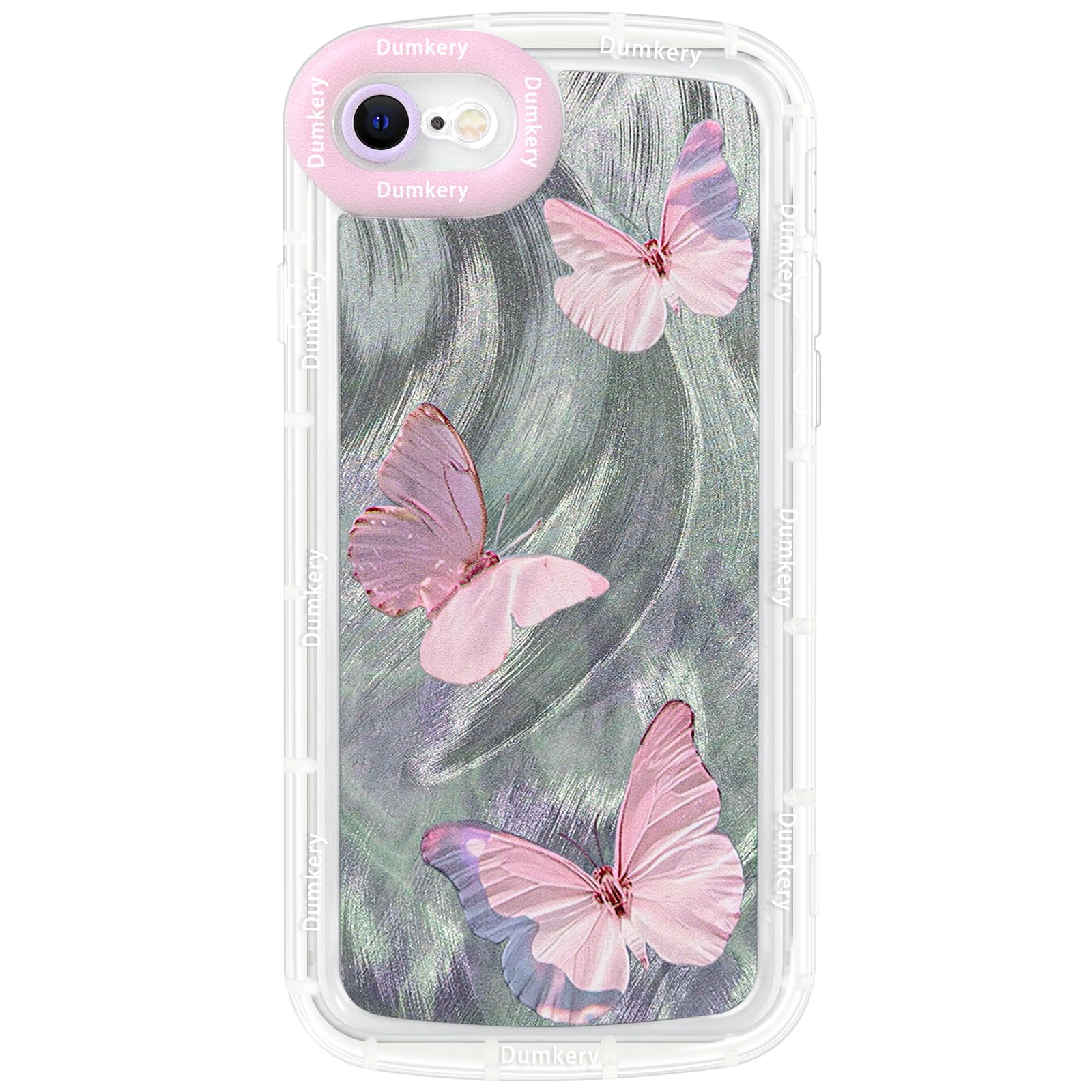 Dumkery Cute Butterfly Phone Case for iPhone 7/8, iPhone SE 2020/2022 Cases, Soft Clear TPU with Gradient Shining Textured Pattern, Shockproof Air Cushion Bumper Cover for Girls Women