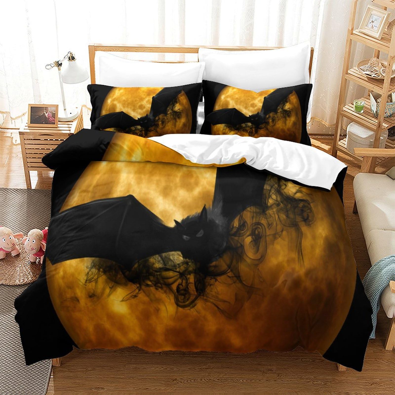 P1S9U7W5Y 3D Printed Night Sky Bat Duvet Cover Set 3pcs Microfiber Moon Bedding Set SuperKing
