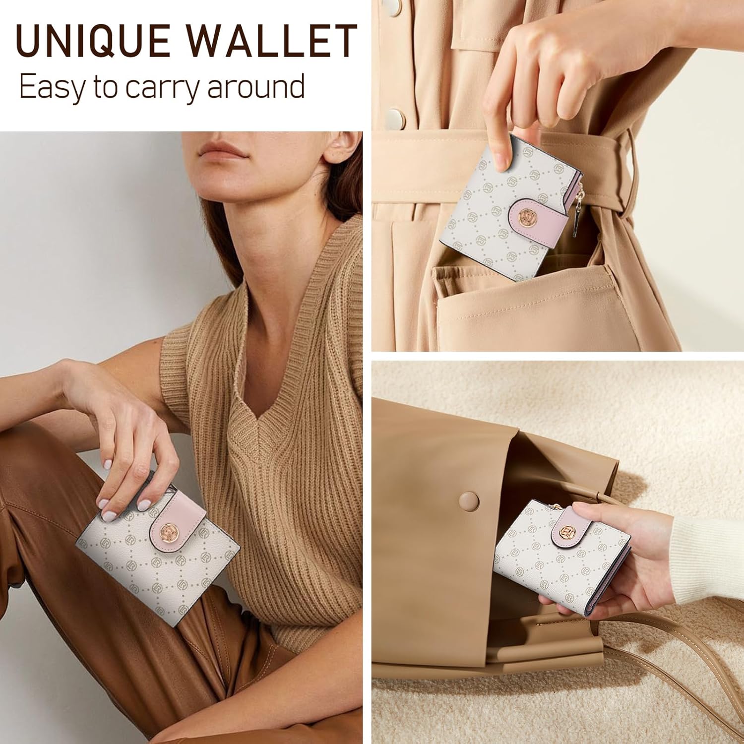 LAORENTOU Small Wallet for Women Soft Leather RFID Blocking Bifold Zipper Pocket Wallet Card Case Purse with ID Window - Image 3