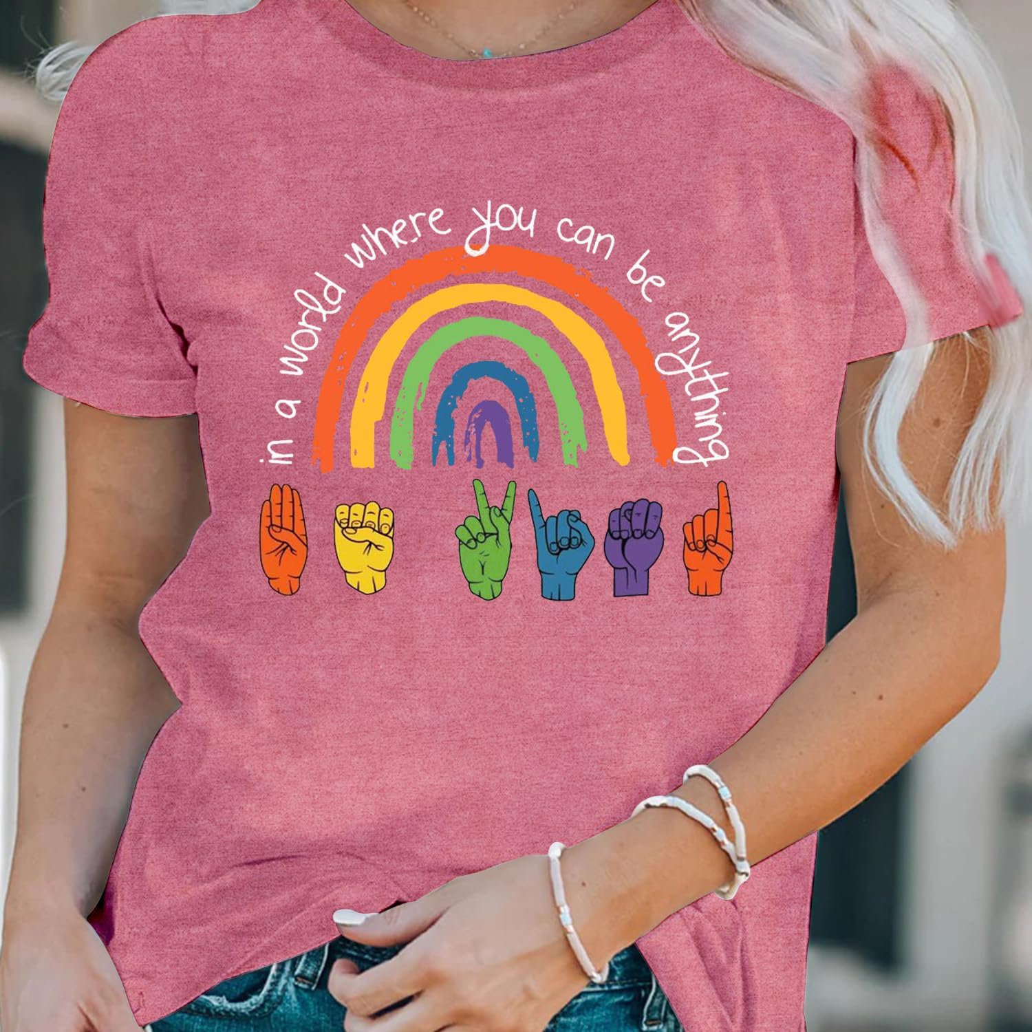 LBP Be Kind Shirt for Women Pride Rainbow T-Shirt Casual Inspirational Kindness Tee - Image 4