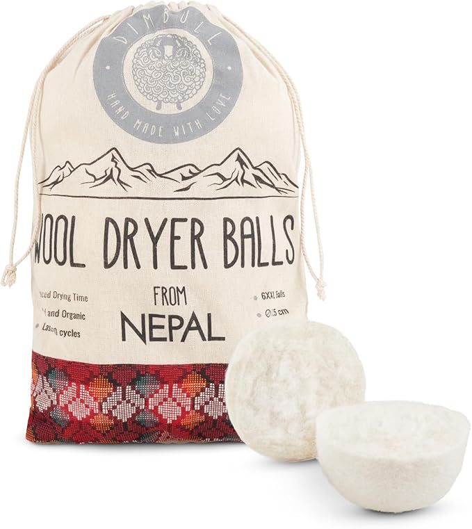 DimBull Wool Tumble Dryer Balls for Laundry 6 XXL Organic Merino