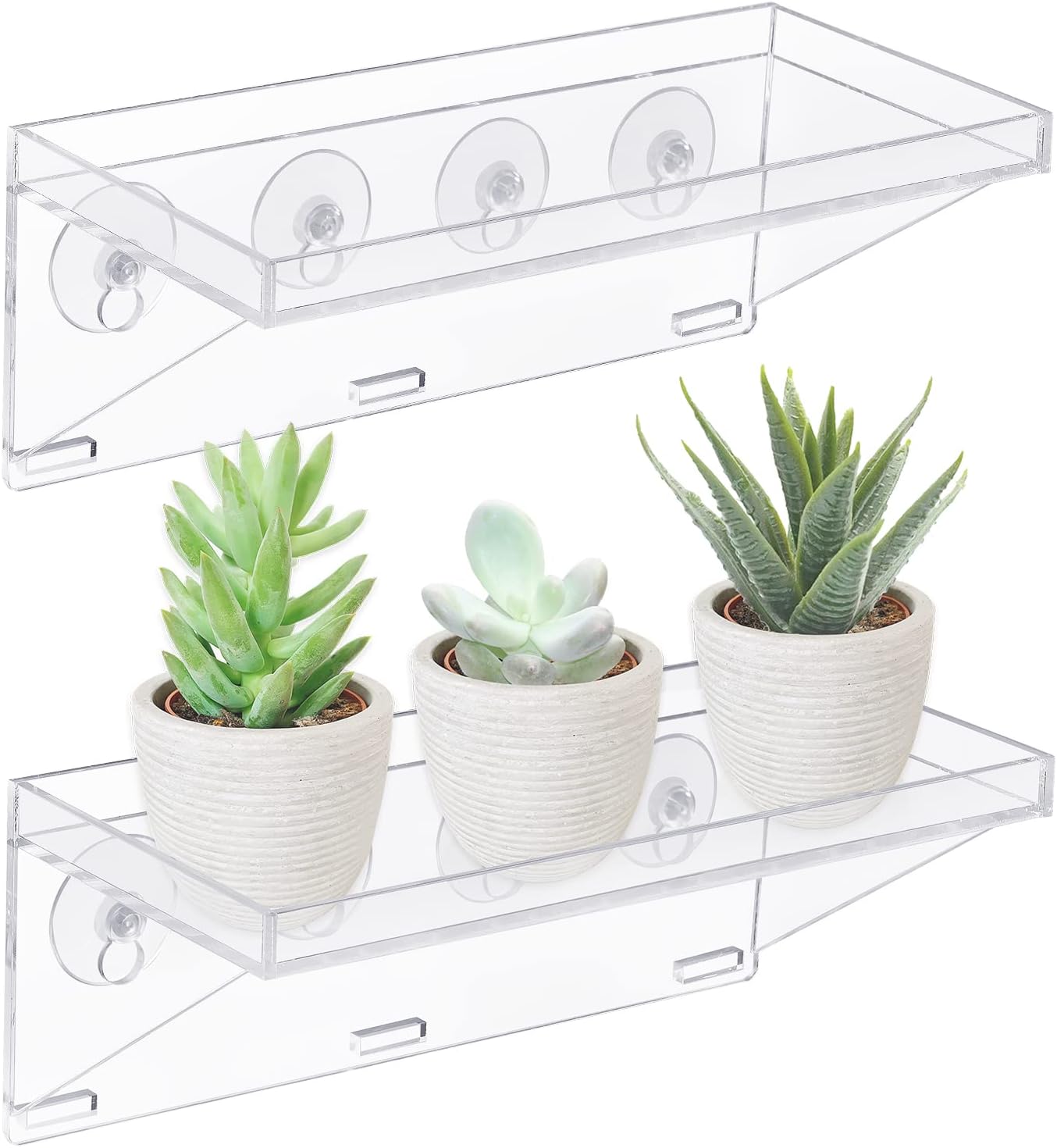 Sumerflos 2 Pack Clear Acrylic Window Plant Box - 12'' x 5.5'' - Strong Suction Cup Window Planter Shelves - Removable Flower Pot Holder for Indoor Garden, Succulents