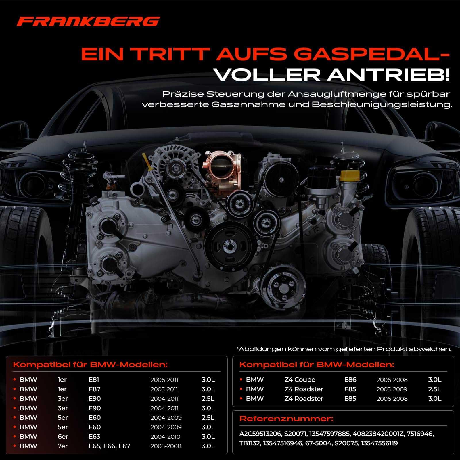 Frankberg Drosselklappenstutzen Benzin Kompatibel mit 1er E81 E87 130i 3.0L 2005-2011 3er E90 323-330 2.5L 3.0L 2004-2011 5er E60 523-530 2.5L 3.0L 2004-2010 Replace# 13547516946