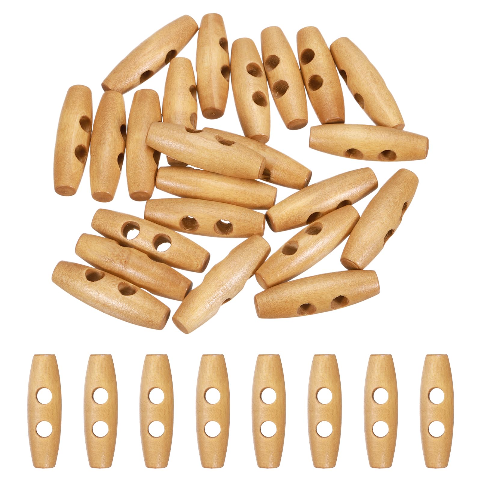 sourcing map 24pcs Wooden Toggle Button, 40mm/1.6" 2 Hole Wood Olive Sewing Buttons for DIY Craft Coat Sweater Clothing Jacket Blazer Bag, Brown