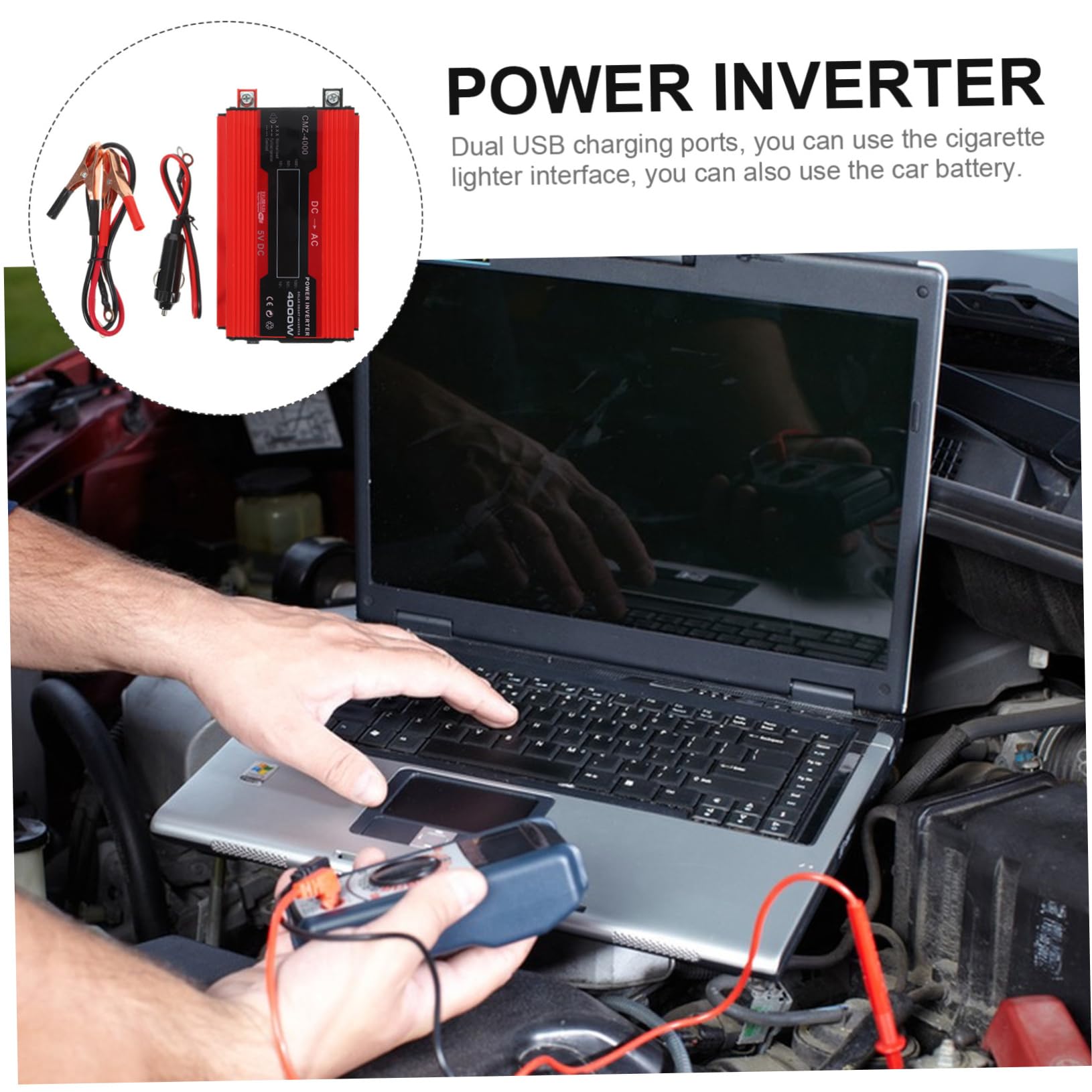 Gatuida 1set Inverter Per Auto Con Display Digitale Lcd Doppia Porta Usb Ventola Di Raffreddamento Intelligente Per Camper e Viaggi Su Strada