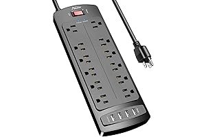 ALESTOR Power Strip with 12 Electrical Strip Outlets and 4 USB Ports...