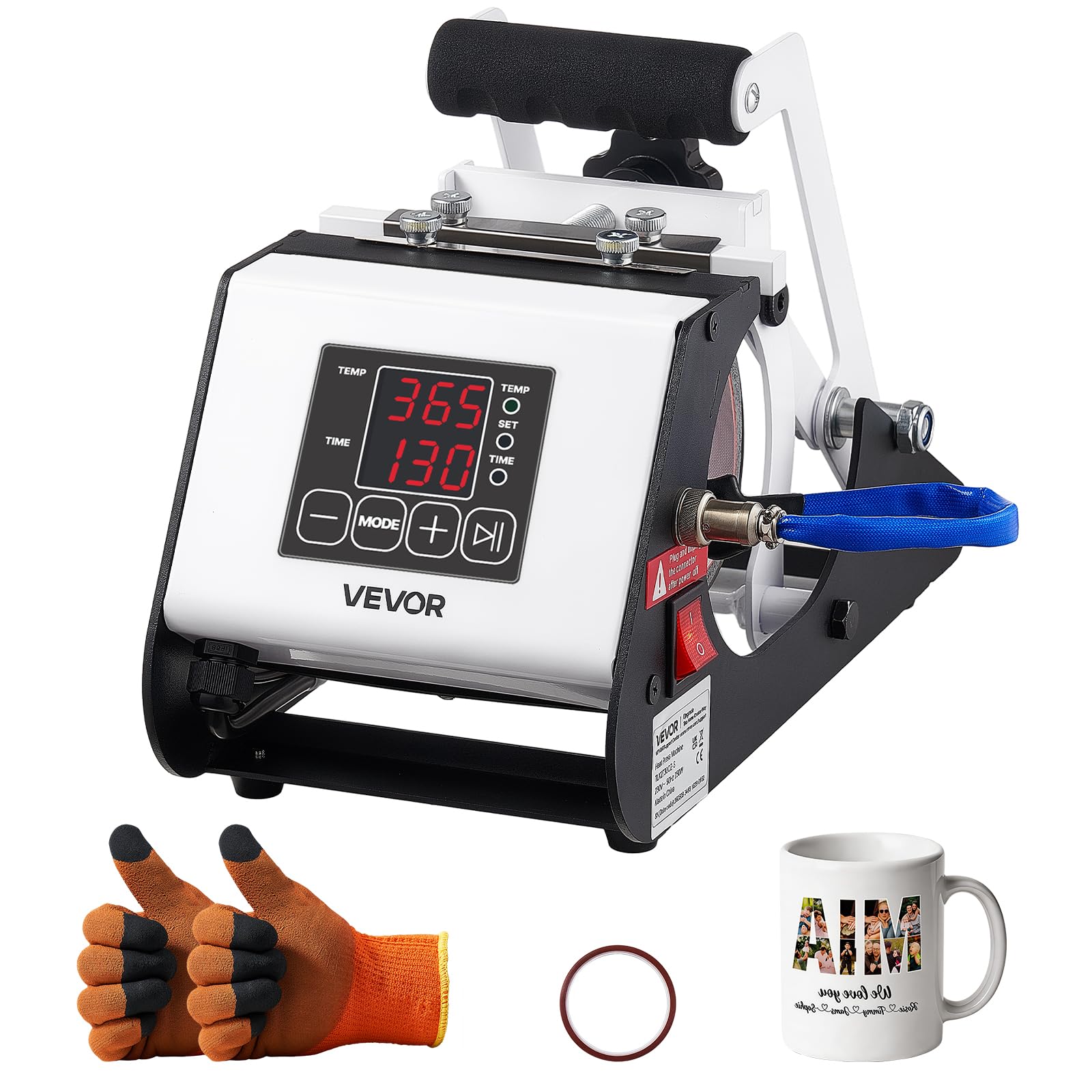 VEVOR Tassenpresse Becherdruckmaschine Mug Sublimationspresse 444ml Weiß, inkl. Klebeband & Handschuhen Einfache Temperatur- & Zeiteinstellung für Sublimationsdruck auf Bechern & Tassen