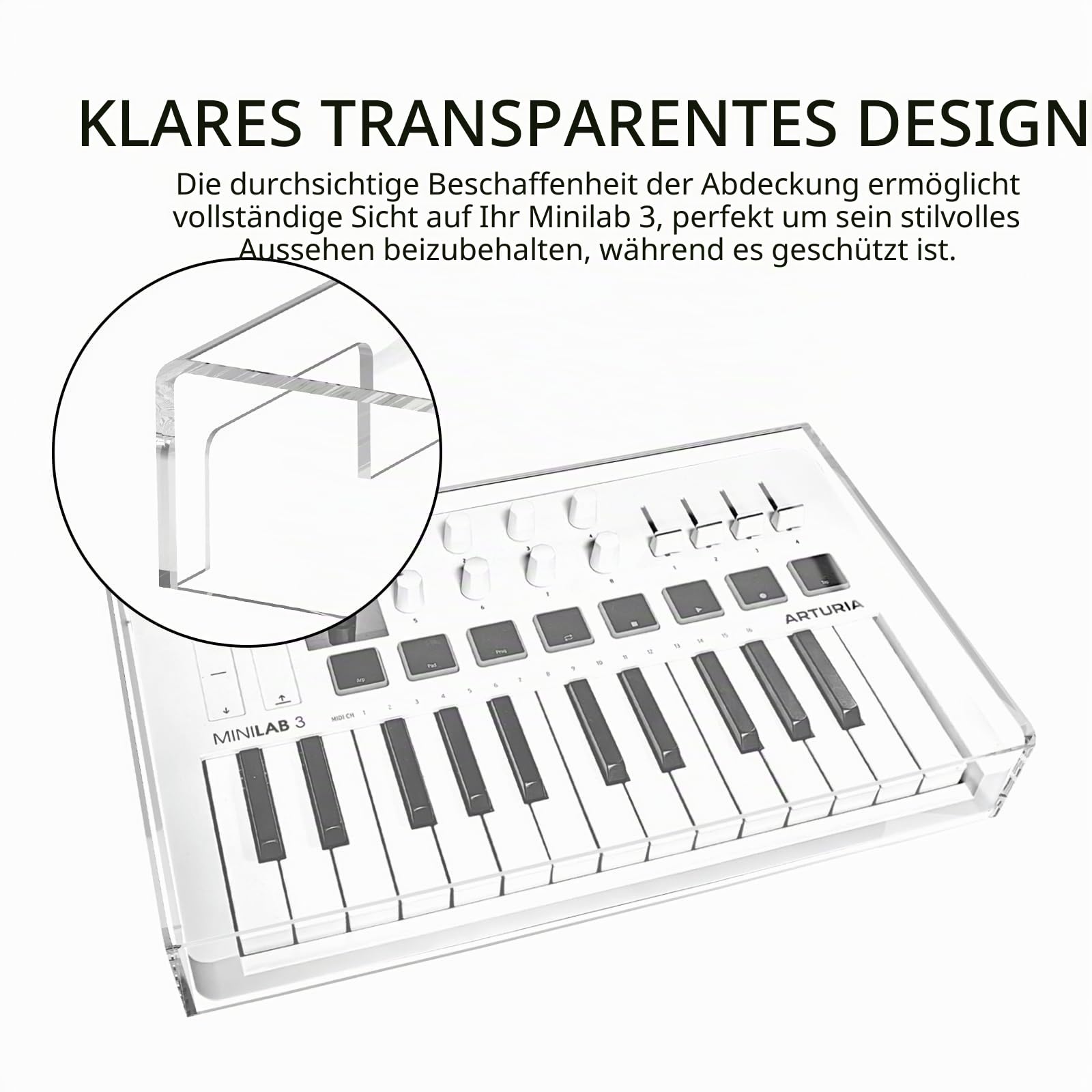 Musiin Acrylhülle mit 25 Tasten für MIDI-Controller-Tastatur, kompatibel mit Arturia MiniLab 3, transparentes Material, reservierte Drahtfuge, geeignet als Desktop-Schutz für Heimstudios