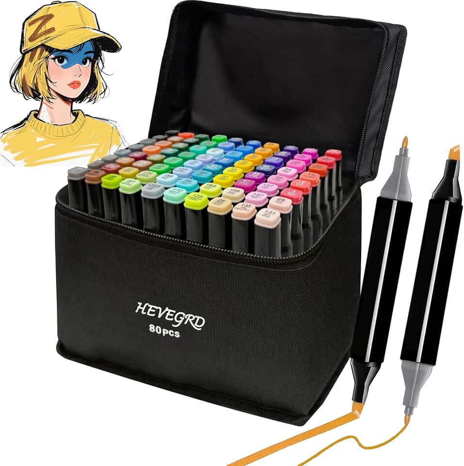 80 Colors Alcohol Markers Set, Dual Tips Blender Art Marker for Drawing Permanent Sketch Marker for adult coloring, Illustrations 