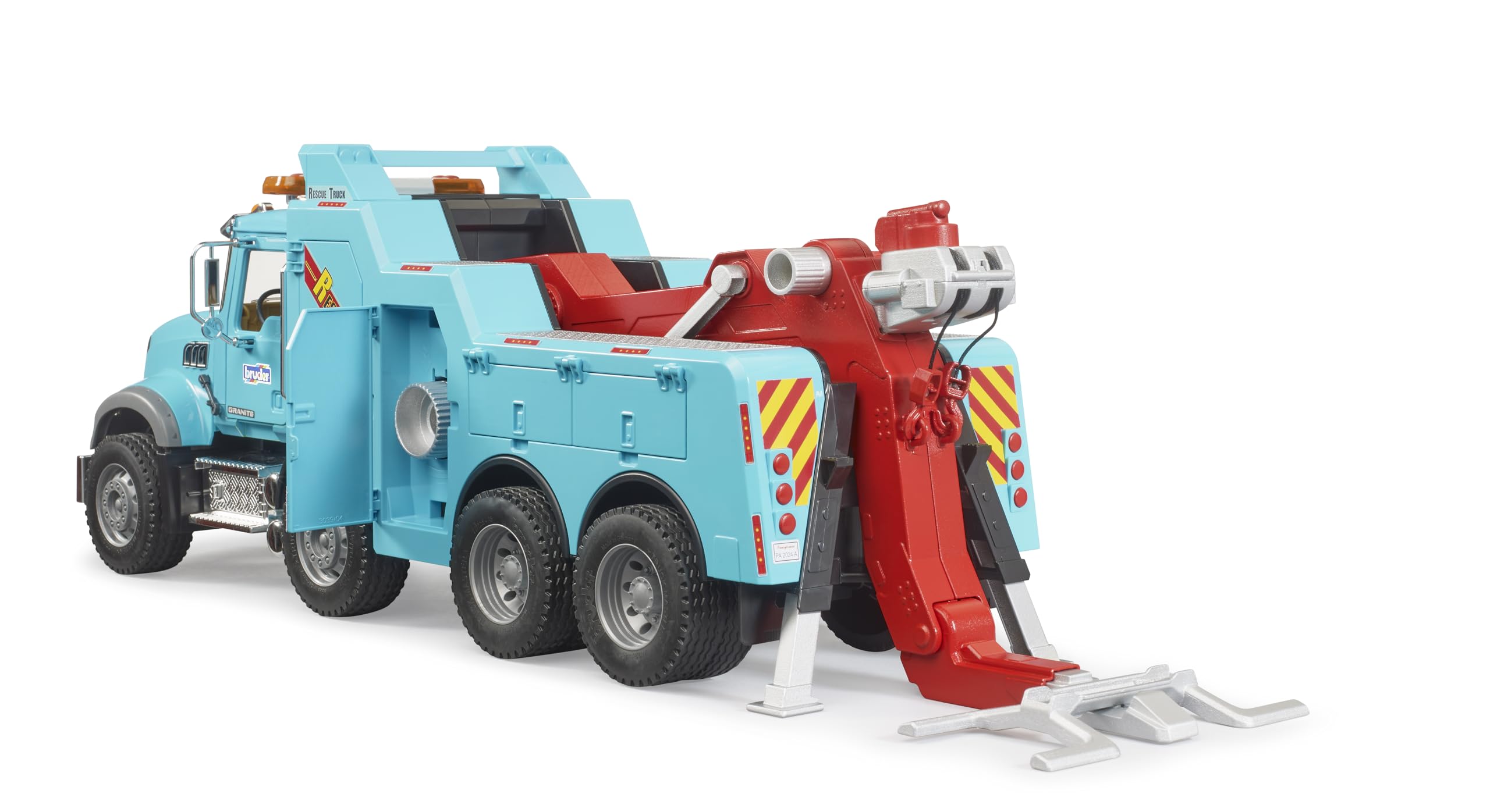 bruder 02831 - MACK Granite samochód górski i holowniczy z modułem świetlnym i dźwiękowym - 1:16 pojazdy, lawety, holowniki, pomoc drogowa, transportery | Skala 1:16, drzwi można otworzyć, wyprodukowano w Niemczech, od 4 lat
