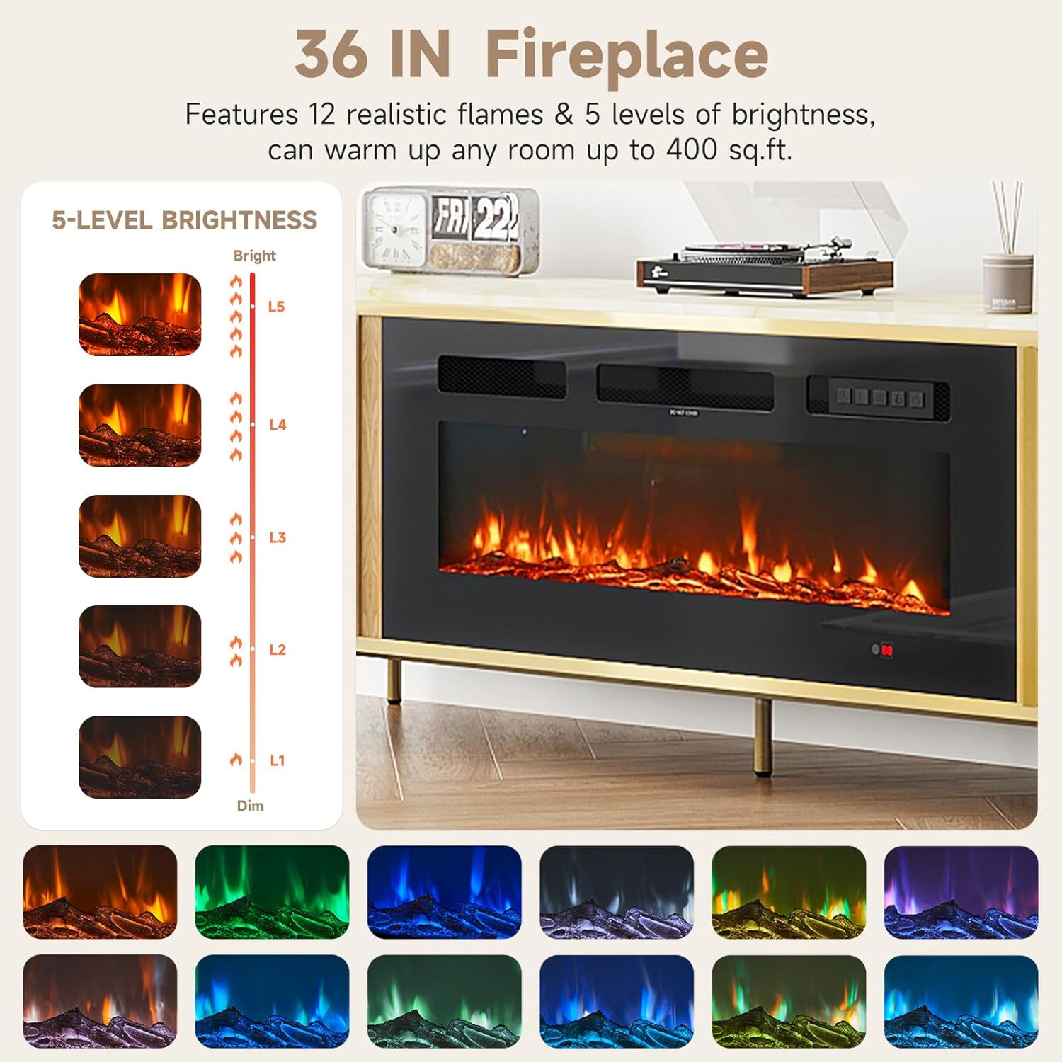 Luxury 70" Fluted Fireplace TV Stand, Modern Chic Entertainment Center for TVs Up to 80", TV Console for Living Room, Media Cabinet with Storage,70 Inch, Oak - Image 5