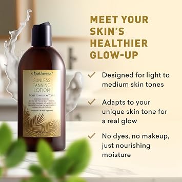 Sunless Tanning Lotion - Light to Medium tones | Indoor Self- Tanner | Body Tanning Lotion | Sun- Kissed Glow| Bronzer Lotion For All Skin Types |Just Nutritive | 8 Oz