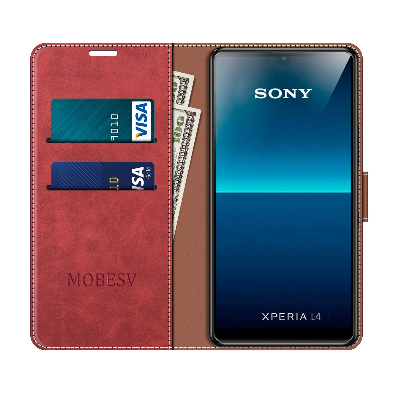 MOBESV Custodia A Libro Per Sony Xperia L4 – Cover In Pelle Magnetica Con Porta Carte, Funzione Stand, Colore Rosso