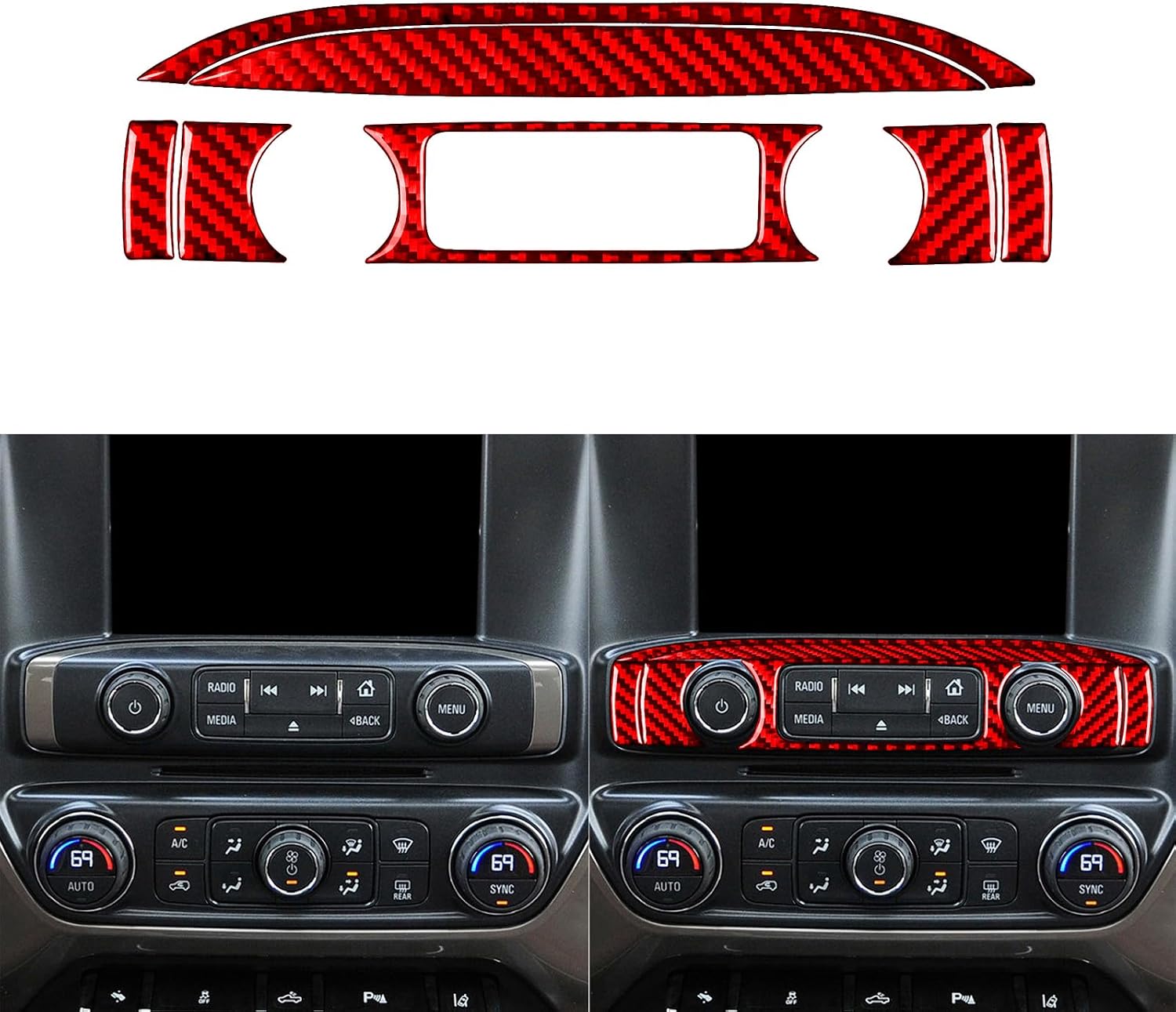 Generic Real Carbon Fiber Compatible with Chevrolet Silverado 1500/GMC Sierra 1500 2014-2018 Car Center Console Radio Knob Trim Decals Sticker Decoration 3D Effect Auto Interior Accessories Cover Red