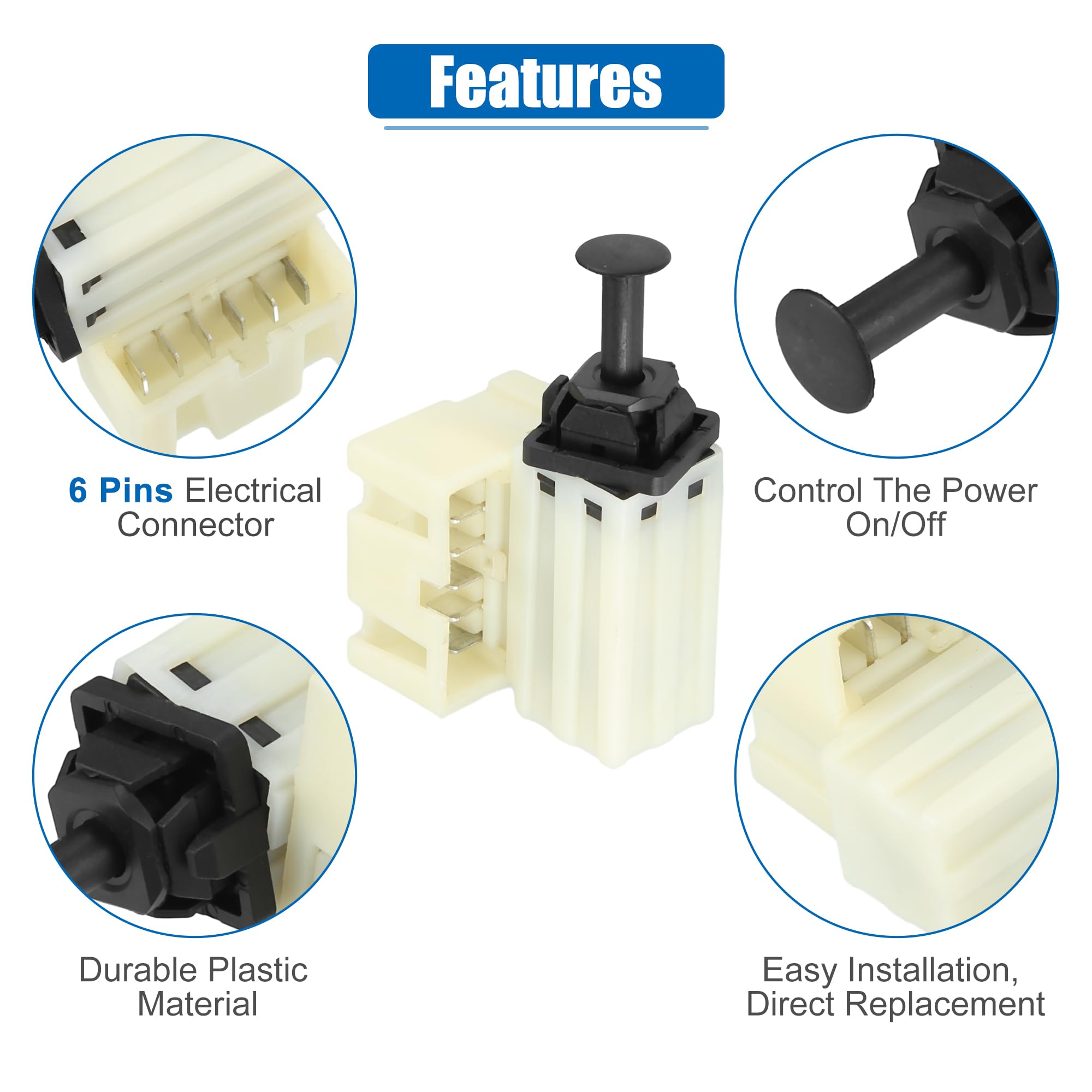 QUARKZMAN Bremslichtschalter Für Dodg Charger 07-10 1pc | Kunststoff, Metall, OE-Nr.: 04671336AD, Pin-Anzahl: 6, Schwarz, Beige, Für Chrysler & Für Dodg 2002-2016