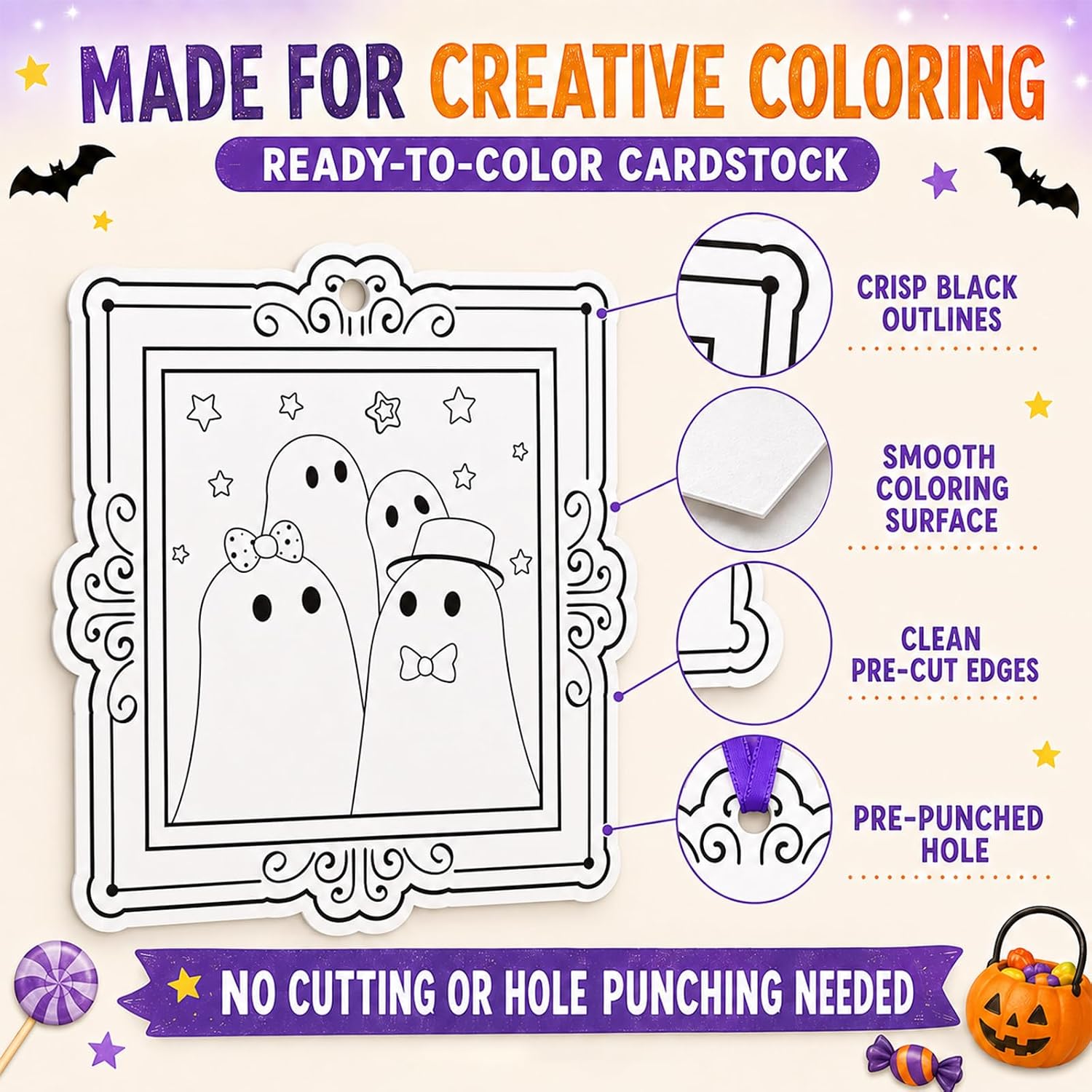 Glicholi 36-Pack Halloween Ghost Coloring Frames Craft Kit for Kids image 4