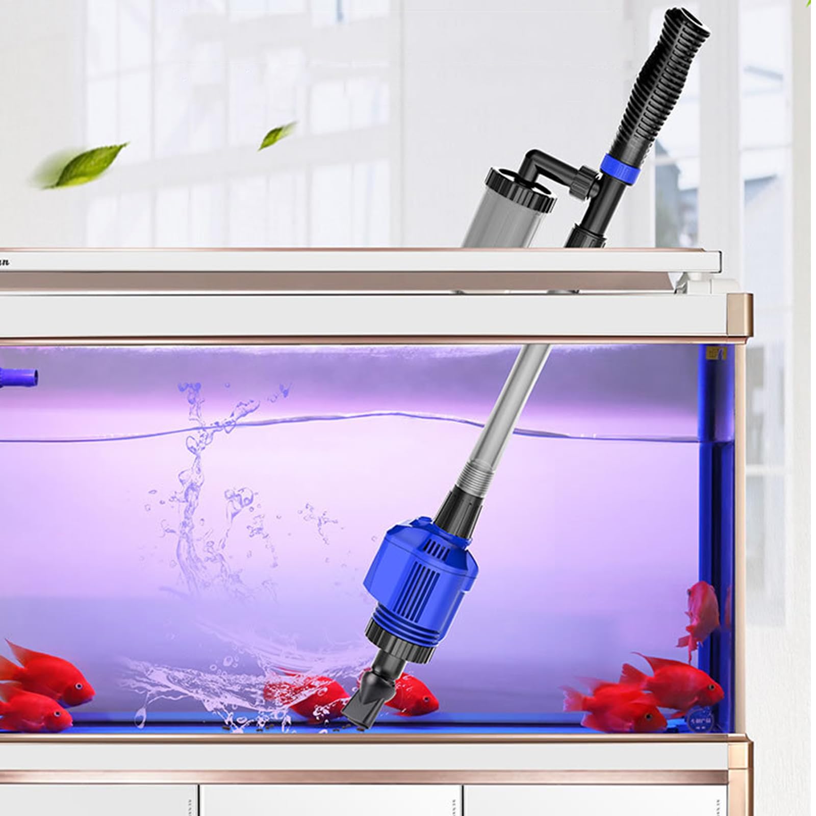 Aspirateur Électrique pour Aquarium, 4En1 Kit De Siphon D'aquarium, 20W Changeur d'eau Laveur De Sable Nettoyage des Débris Filtre Aspirateur De Gravier Électrique Convient pour Aquarium