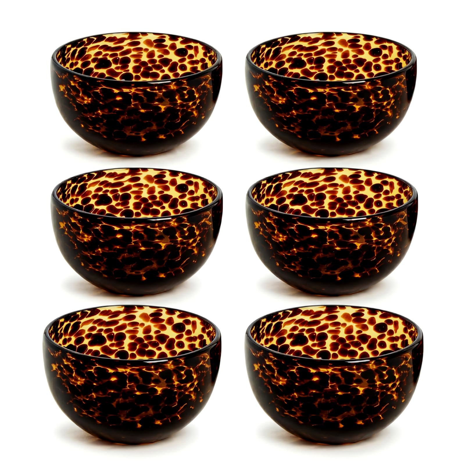 SiliFine Schüsseln, Schildpatt-Muster, Braun, 10,2 cm, Schildpatt-Leopardenmuster, Glasschale für Küche, Serviergeschirr und Zubehör, kleine Schalen für Bouillon, Dessert, Obst, 4 Stück