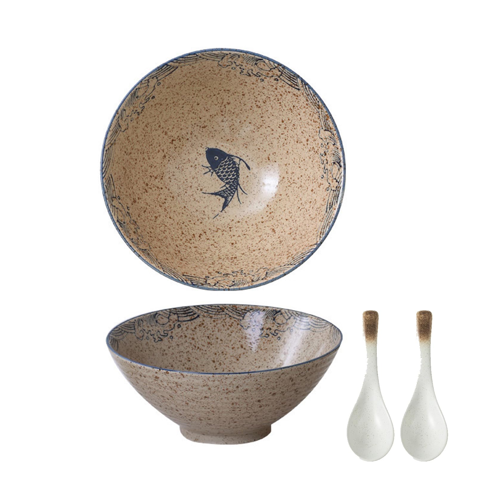 Salatschüssel aus Porzellan, Ramen-Schüssel-Set, Keramik-Nudelschüssel mit Löffeln, 1200-ml-Suppenschüsseln, japanische Ramen-Schüsseln, für Salat, Pho, Pasta, Udon, Fisch