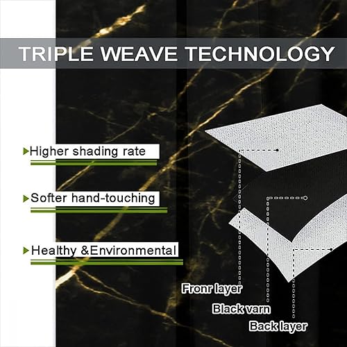 Miniatura 6 de Cortinas de cocina de mármol negro dorado y moderno, diseño retro y moderno, con estampado de textura de mármol, bolsillo para barra, cortinas de