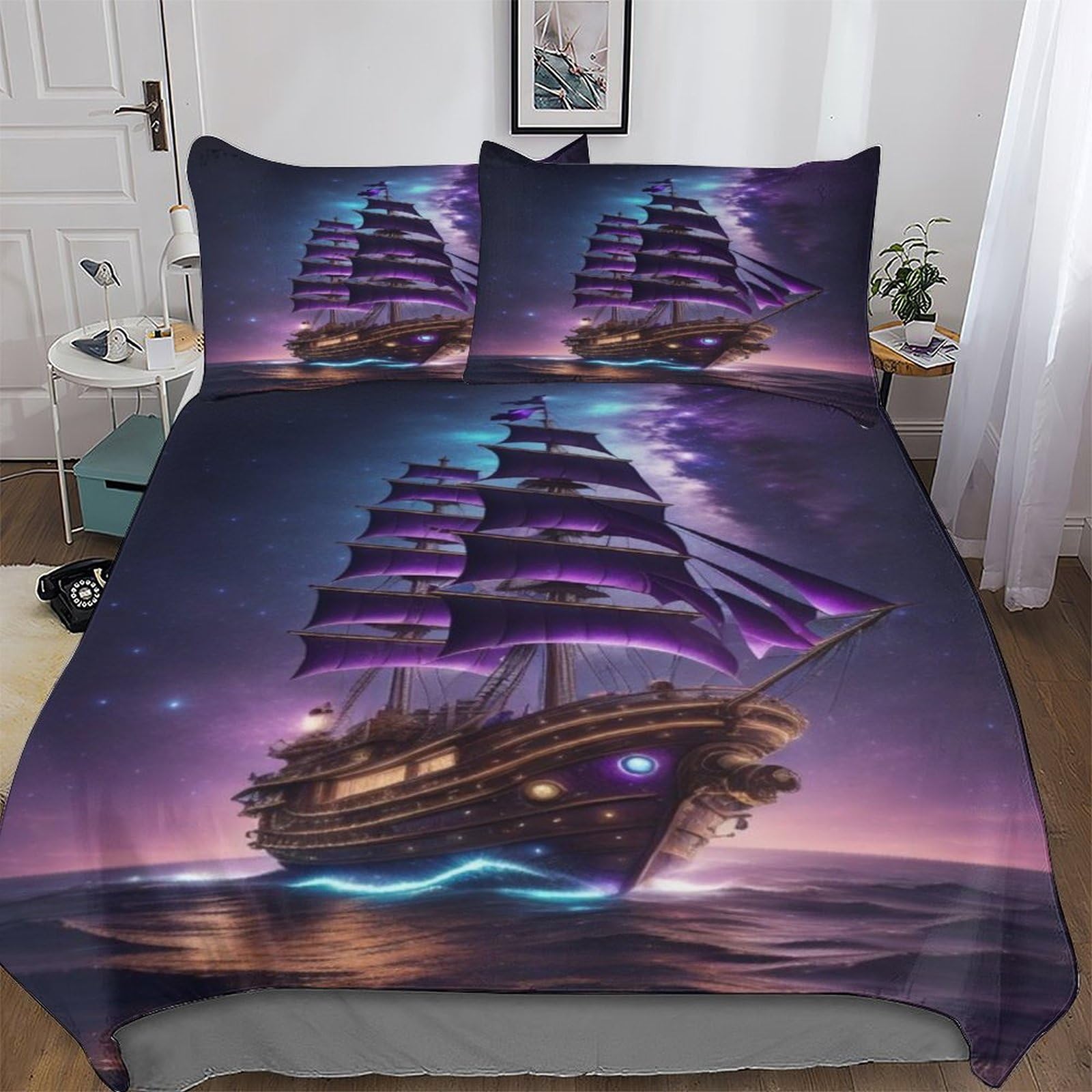 Pazzk Sailboat-1 Sailboat Duvet Cover Set, Bedding Linen Set, Ultra Soft Comforter Cover With Zipper Closure 2 Pieces, Quilt Cover With Pillowcase For Kids, Youth And Adult Double (200X200cm)