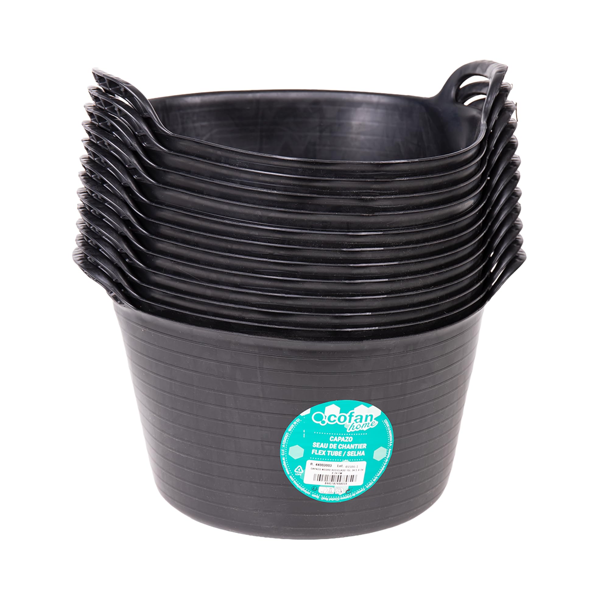 Cofan Confezione da 12 contenitori flessibili riciclati, 15 l, nero, per