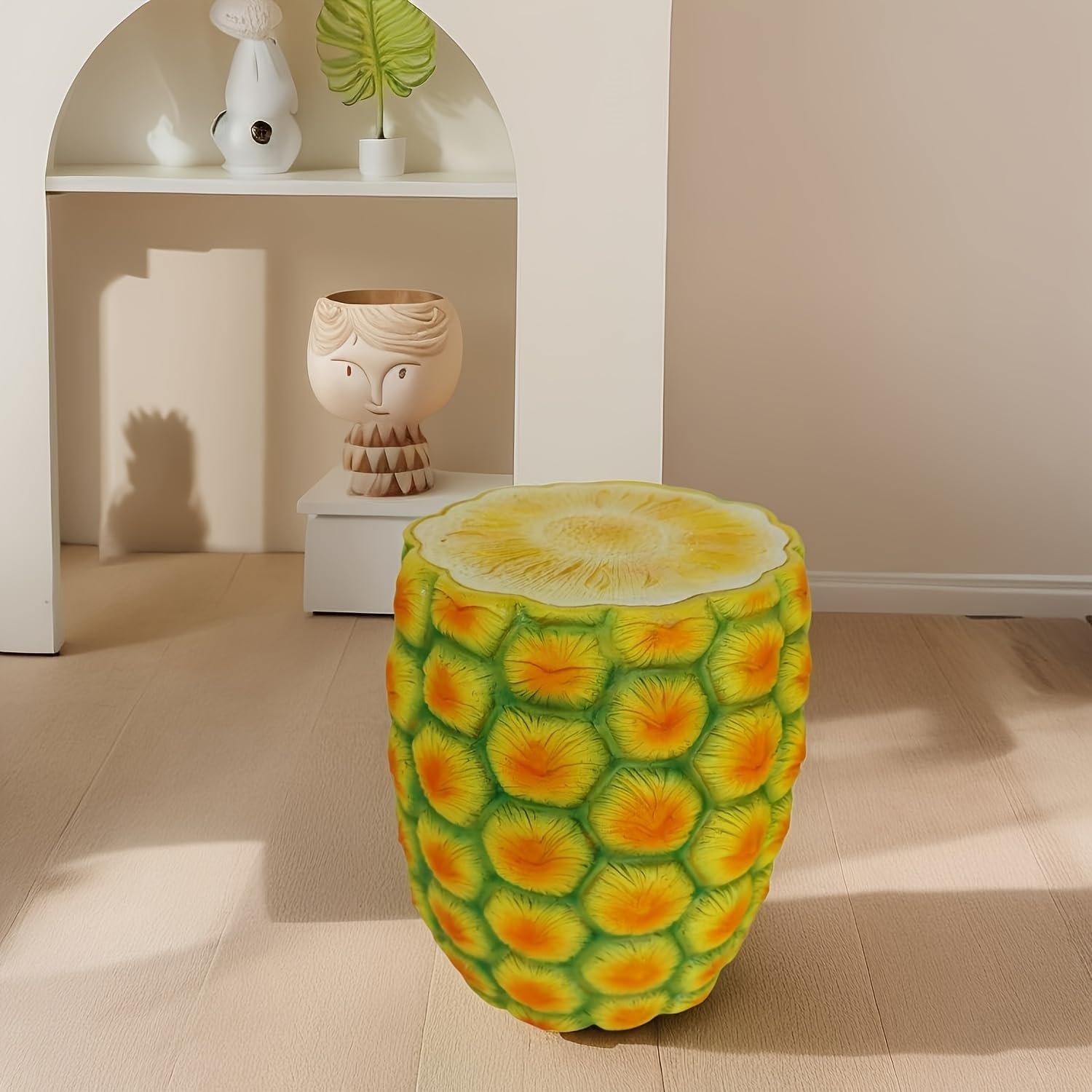 14" Pineapple Garden Stool, Oversized Resin Pineapple Stool Side Table & Plant Stand, Tropical Decorative Accent for Patio, Balcony, Garden, Poolside & Indoor Outdoor Decor