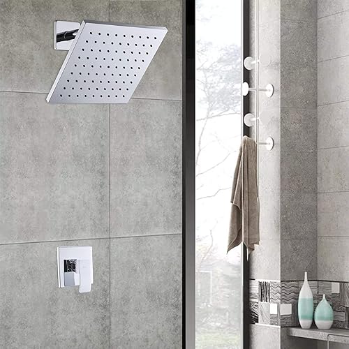 Miniatura 3 de Juego de grifo de ducha cromado con cabezal de ducha de lluvia de 8 pulgadas, sistema de ducha de lluvia cromado, kit de molduras de ducha de