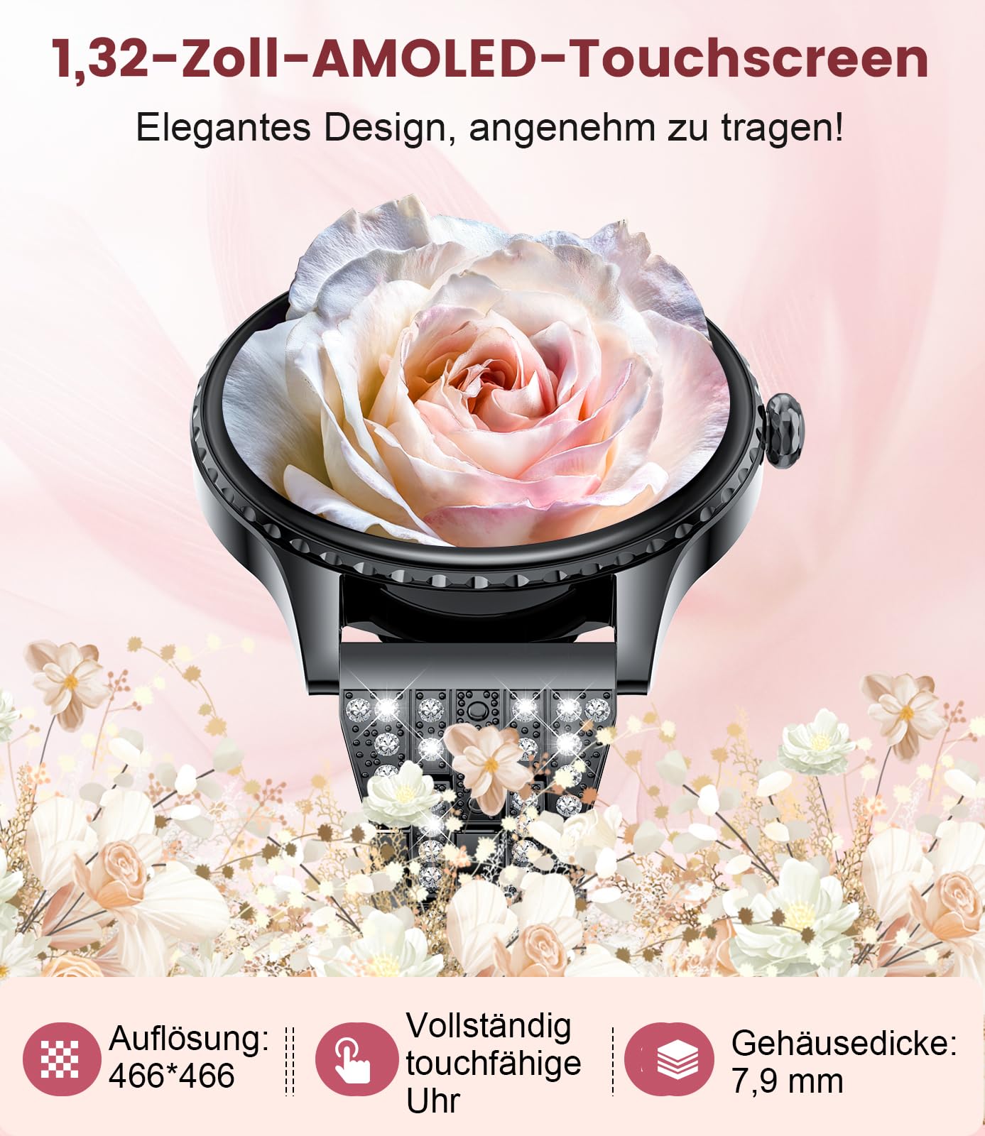 Smartwatch Femminile Bluetooth 1.32 Pollici AMOLED - Dettaglio